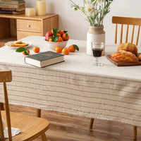 Nappe Rectangulaire Coton & Lin à Rayures Rétro – Élégance Naturelle pour Table Basse ou Repas Quotidien
