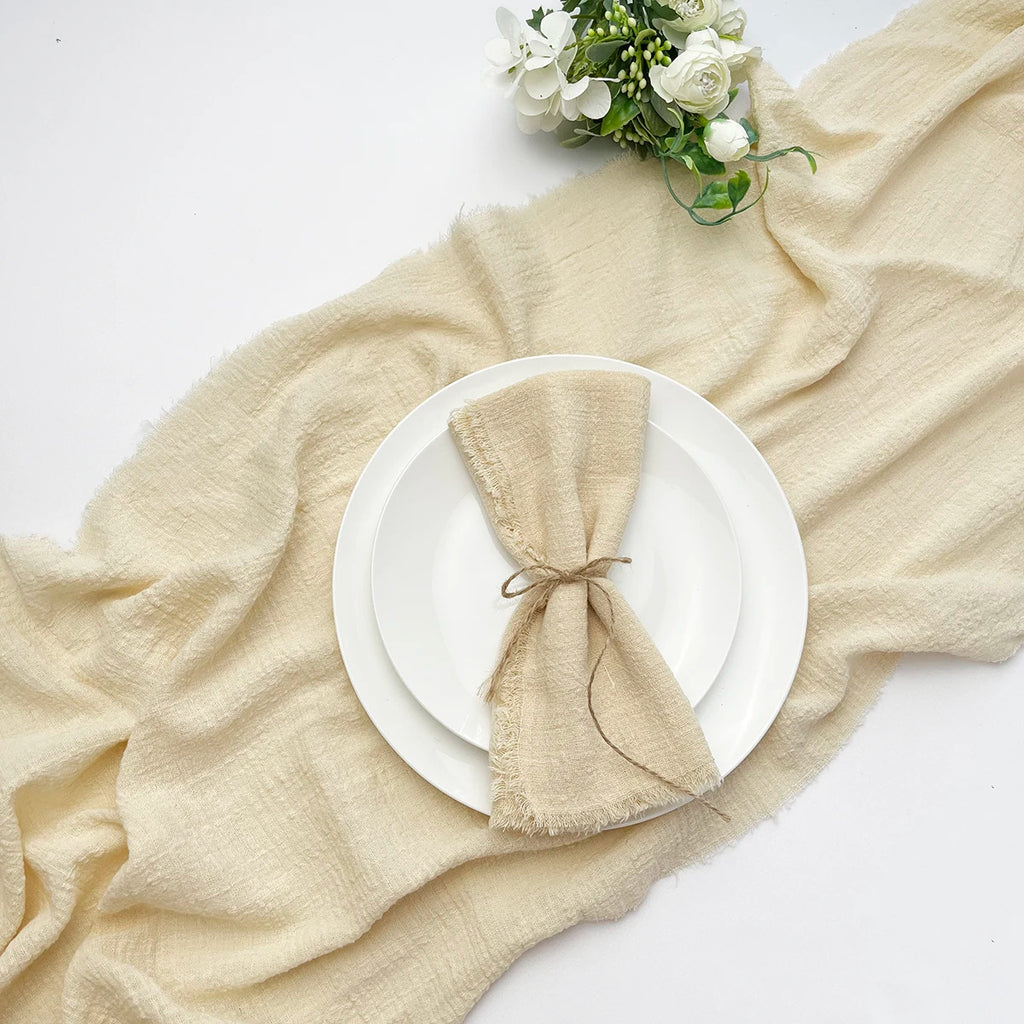 8 Chemins De Table Beige Mousseline 90x300cm - Décoration Mariage Baby Shower Anniversaire