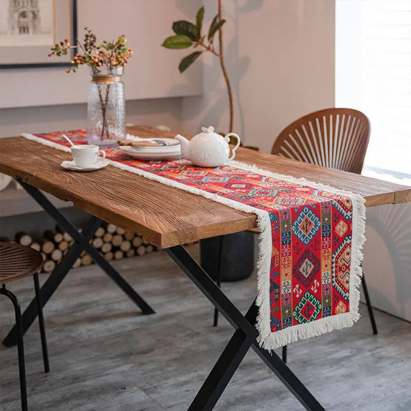 Chemin De Table De Noël Rouge – Perles Et Paillettes, Style Rustique – 36x13 Pouces (91x33 Cm)