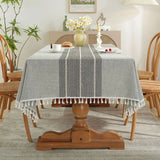 Nappe de Table Grise et Rectangulaire à Rayures