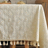 Nappe de Table Rectangulaire Brodée avec Pâquerettes