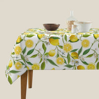 Nappe Carree Blanche avec Motif de Citrons Jaunes