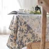 Nappe de Table Florale Bleu et Beige Motif Vintage Lavable