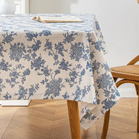 Nappe de Table Florale Bleu et Beige Motif Vintage Lavable