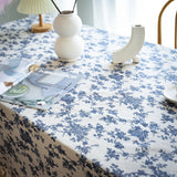 Nappe de Table Florale Bleu et Beige Motif Vintage Lavable