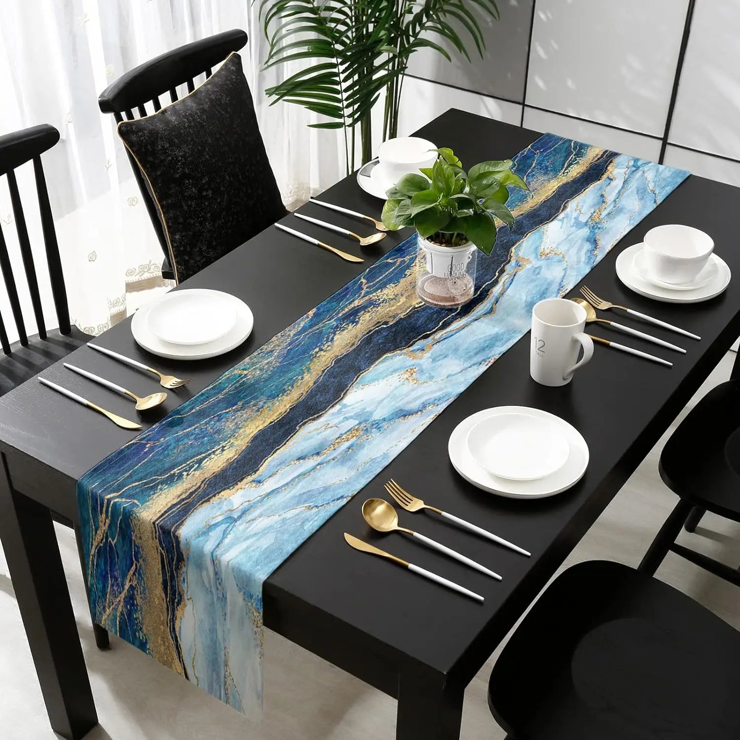 Encasa Chemin de Table pour Salle à Manger 6 Seater | Bleu Massif Encasa Chemin de Table pour Salle à Manger 6 Seater | Bleu Massif