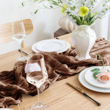 Chemin de Table en Gaze Marron – 90 × 300 cm