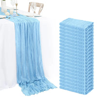 Chemin de Table en Gaze – Style Campagnard — Bleu Ciel