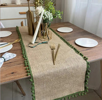 Chemin de Table en Jute Style Rétro avec Frange