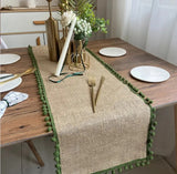 Chemin de Table en Jute Style Rétro avec Frange