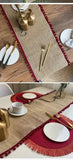 Chemin de Table en Jute Style Rétro avec Frange