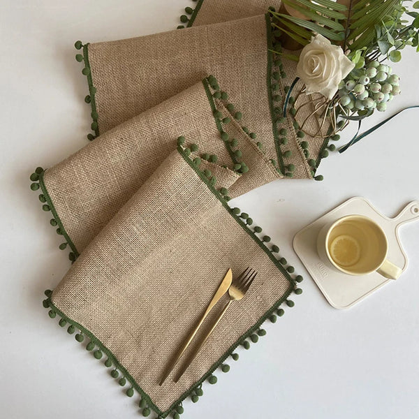 Chemin de Table en Jute Style Rétro avec Frange