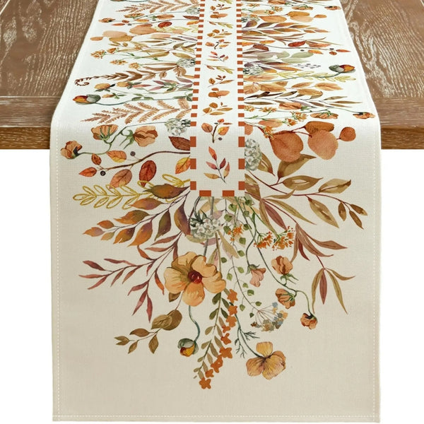 Chemin De Table Allium, Tissu Blanc Avec Joli Motif Printanier Et