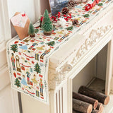 chemin de table avec motifs sur une cheminée blanche