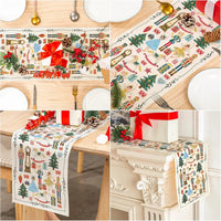 4 photos mettant en scène le chemin de table à motifs 