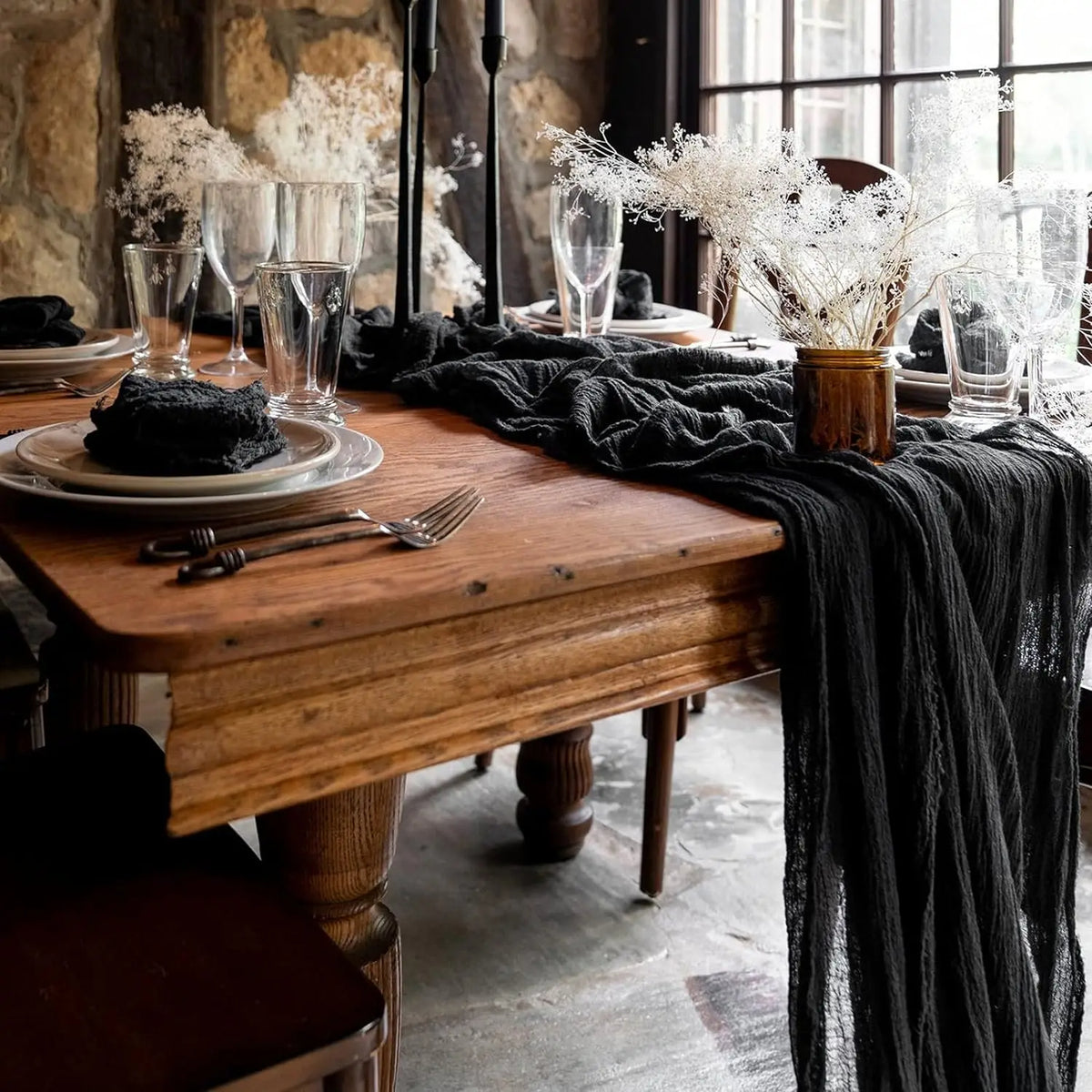 Chemin De Table LivinEase Noir Élégant 42x240 Cm – 250 G/m² Coton, Parfait Pour Noël, Mariages & Déco Quotidienne
