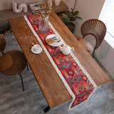 Chemin de Table Rouge avec Frange et Motifs