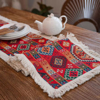 Chemin de Table Rouge avec Frange et Motifs