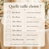 guide des tailles pour la nappe en gaze de coton