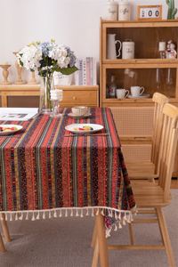 Nappe Coton Rouge Imperméable avec Pompons