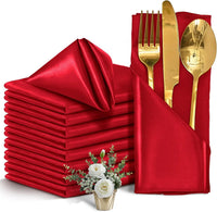 Lot de 12 serviettes en satin lavable — coloris Rouge