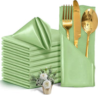 Lot de 12 serviettes en satin lavable — coloris Vert Sauge