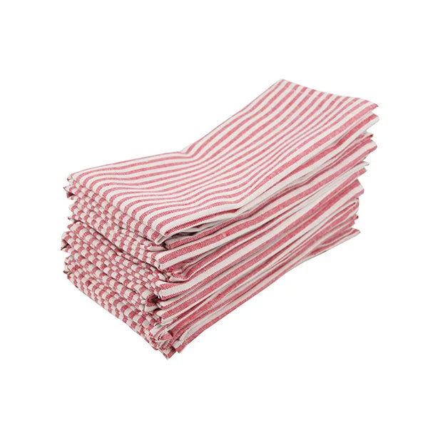 Set De 4 Serviettes De Table à Rayures LinenMe 'Jazs' - 46x46cm, Lin Et Coton, Rouge