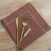 Lot de 2 Serviettes de Table Naturelles et Brodées