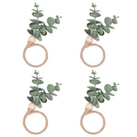 Lot de 4 Ronds de Serviette Feuille d’Eucalyptus sur fond blanc