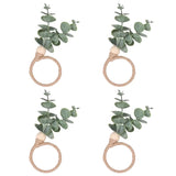 Lot de 4 Ronds de Serviette Feuille d’Eucalyptus sur fond blanc