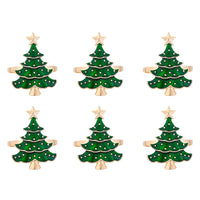 Lot de 6 Ronds de Serviette Sapin de Noël sur fond blanc