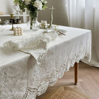 Nappe Blanche Chic Brodée en Dentelle