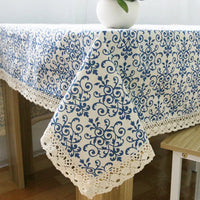 Nappe Bleu Rétro en Coton et Lin