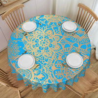 Nappe Bleu Ronde Résistante avec Motif Mandala