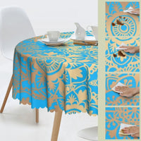 Nappe Bleu Ronde Résistante avec Motif Mandala