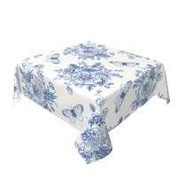 Nappe Carrée Blanche avec Motif Papillon et Floral de couleur bleu, sur un fond blanc.