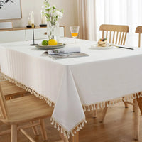 Nappe en Coton à Pompons et Coutures — Blanc