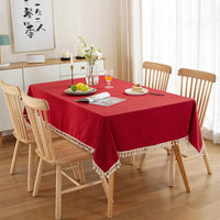 Nappe en Coton à Pompons et Coutures — Rouge Vif
