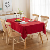 Nappe en Coton à Pompons et Coutures — Rouge Vif
