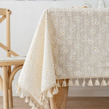 Nappe Florale en Coton Style Coréen — Marguerite Dorée à Franges