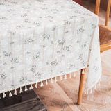Nappe Florale en Coton Style Coréen — Fleuri Blanc à Franges