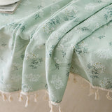 Nappe Florale en Coton Style Coréen — Fleuri Vert à Franges