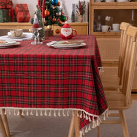 Nappe de Noël à Carreaux en Coton et Polyester — Rouge à Franges