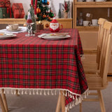 Nappe de Noël à Carreaux en Coton et Polyester — Rouge à Franges