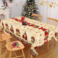 Nappe de Noël Vintage Cloches et Poinsettias — Doré