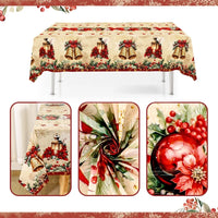 Nappe de Noël Vintage Cloches et Poinsettias