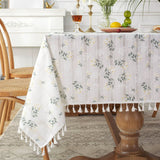 Nappe Rectangulaire en Coton à Pompons et Dentelle — Blanc