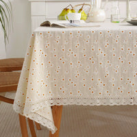 Nappe Rectangulaire en Coton à Pompons et Dentelle