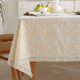 Nappe Rectangulaire en Coton à Pompons et Dentelle