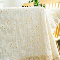 Nappe Rectangulaire en Coton à Pompons et Dentelle